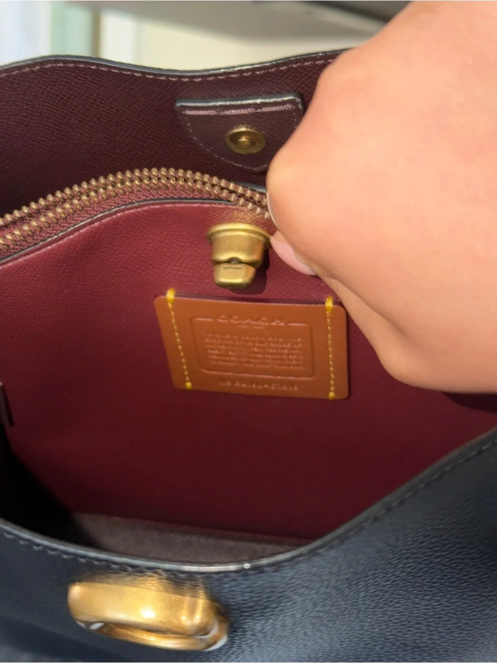 Coach Willow Black Pebbled Leather Bucket Bag with Burgundy Interior